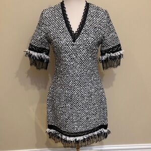 Jonathan Simkhai Tweed Dress NWT $875 Black White Textured Short Sleeve Dress